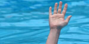 Man inside a big water balloon