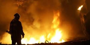 Fire in a refugee camp